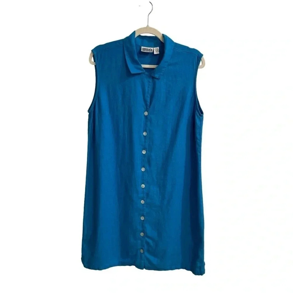 VINTAGE Chico’s 100% Linen Button Up Dress Size M‎ (2) Blue Coastal Beach Casual - Picture 10 of 10